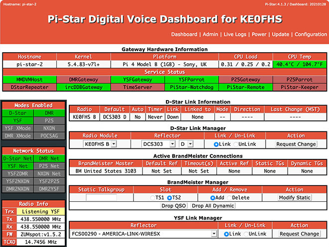 Pi-Star Admin console - upper Pi-Star Admin console - upper